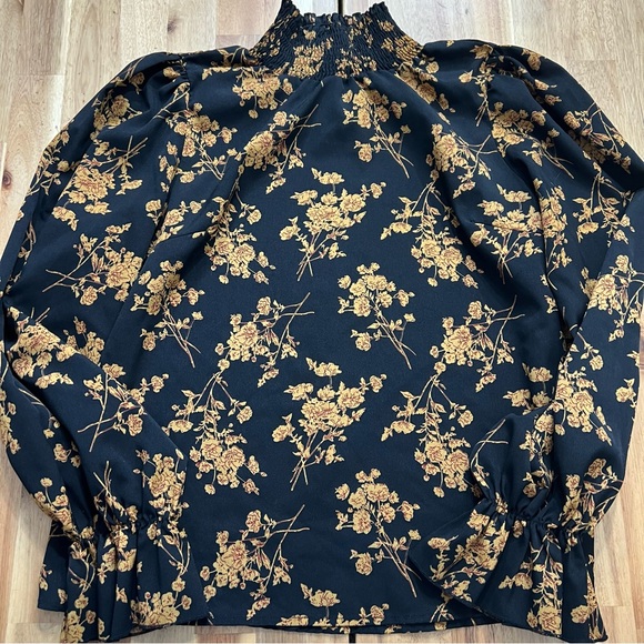 SHEIN Tops - SHEIN Black Floral Smocked Mock Neck Blouse XL